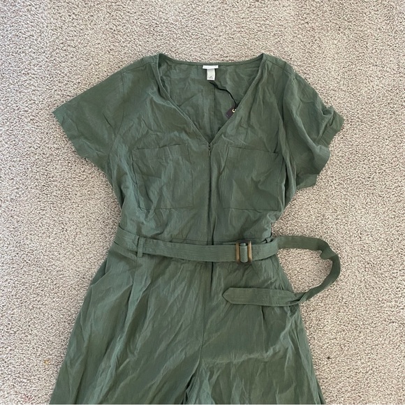 Ava + Viv NEW Olive Green Adjustable Belt Zip Closure Jumpsuit - Picture 2 of 6